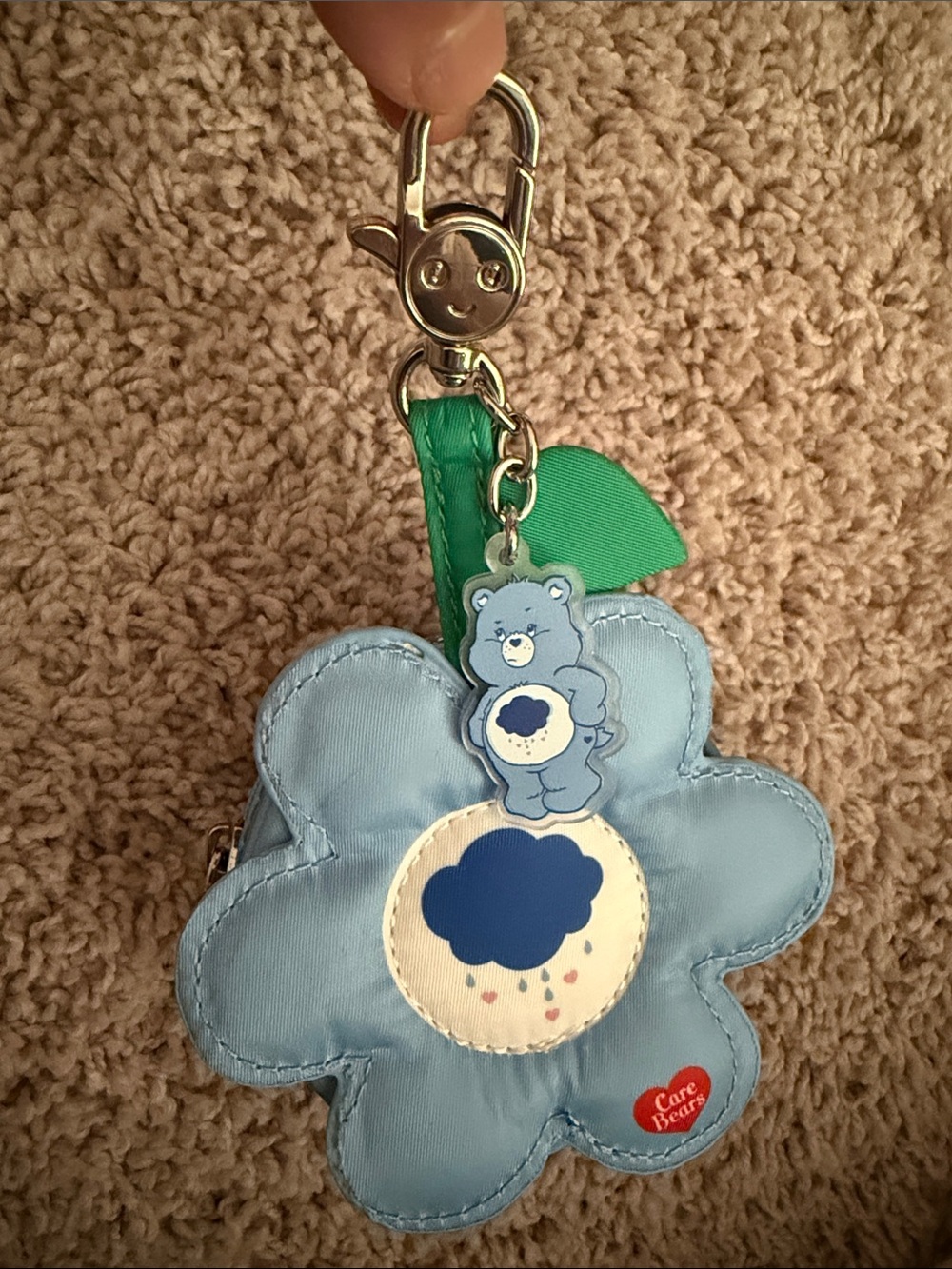 Care Bears Light Blue Flower Coin Pouch Keychain with Green Leaf Strap
